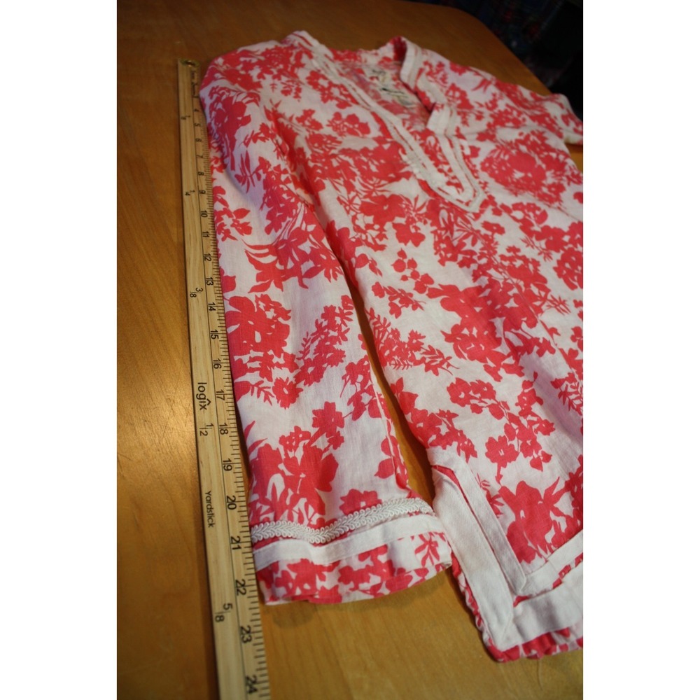 Malvin I Love Linen Blouse Womens Size Small Pink White Mandarin Trim Detail Top - Picture 14 of 15
